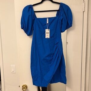 Mango Royal Blue Puff Sleeve Mini Dress